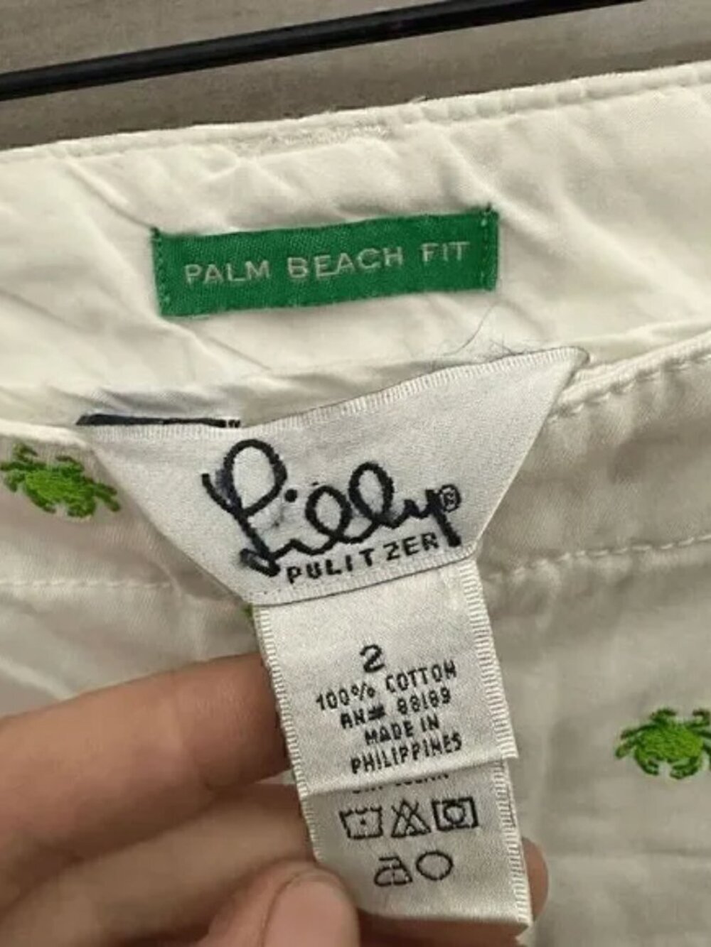 Lilly Pulitzer Palm Beach Fit White Green Crabby Preppy Capri Pants Size 2 - Picture 2 of 6